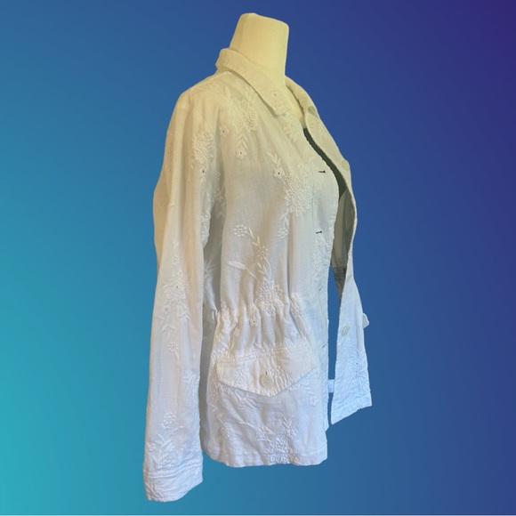 J JILL lightweight linen & cotton eyelet jacket, Sz S - Picture 5 of 10